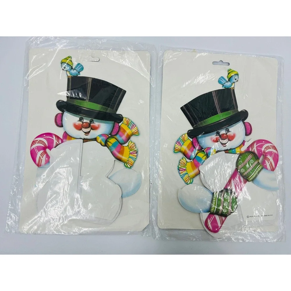 Pair of Vintage NOS Beistle Snowman Honeycomb Art Tissue Centerpieces Decoration